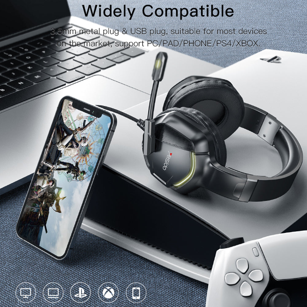 YESIDO EK01 Stereo Sound Gaming Headset Hovedtelefon med mikrofon og LED-lysdesign YESIDO EK01 Stereo Sound Gaming Headset Hovedtelefon med mikrofon og LED-lysdesign